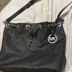 Michael Kors Black Shoulder Bag with Silver Accents